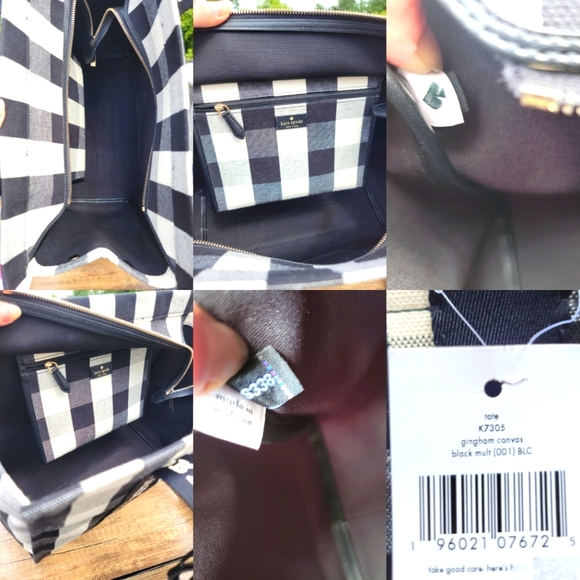♠️Kate Spade Gingham Large Canvas Tote Black NWT - Picture 10 of 12